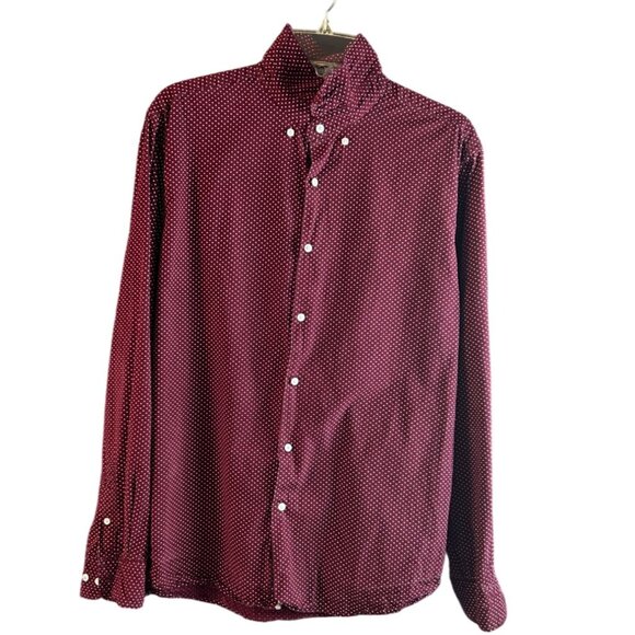 Cactus Man Mens Long Sleeve Button Up Micro Dot Shirt XL Burgundy Casual - Picture 1 of 7